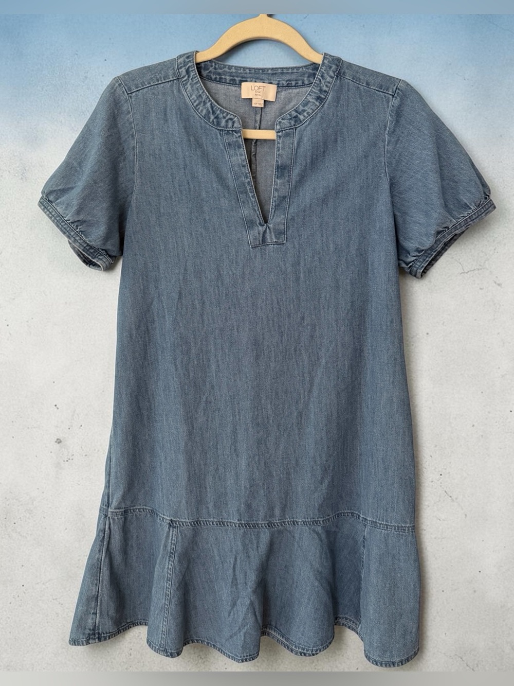 LOFT Denim Ruffle Hem Dress - Picture 9 of 9